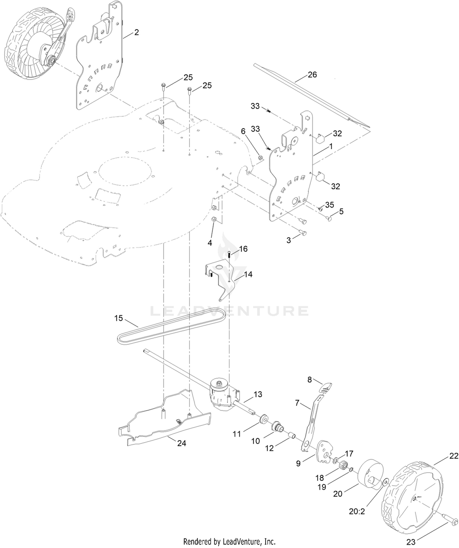 Rear Wheel and Height-of-Cut Assembly
