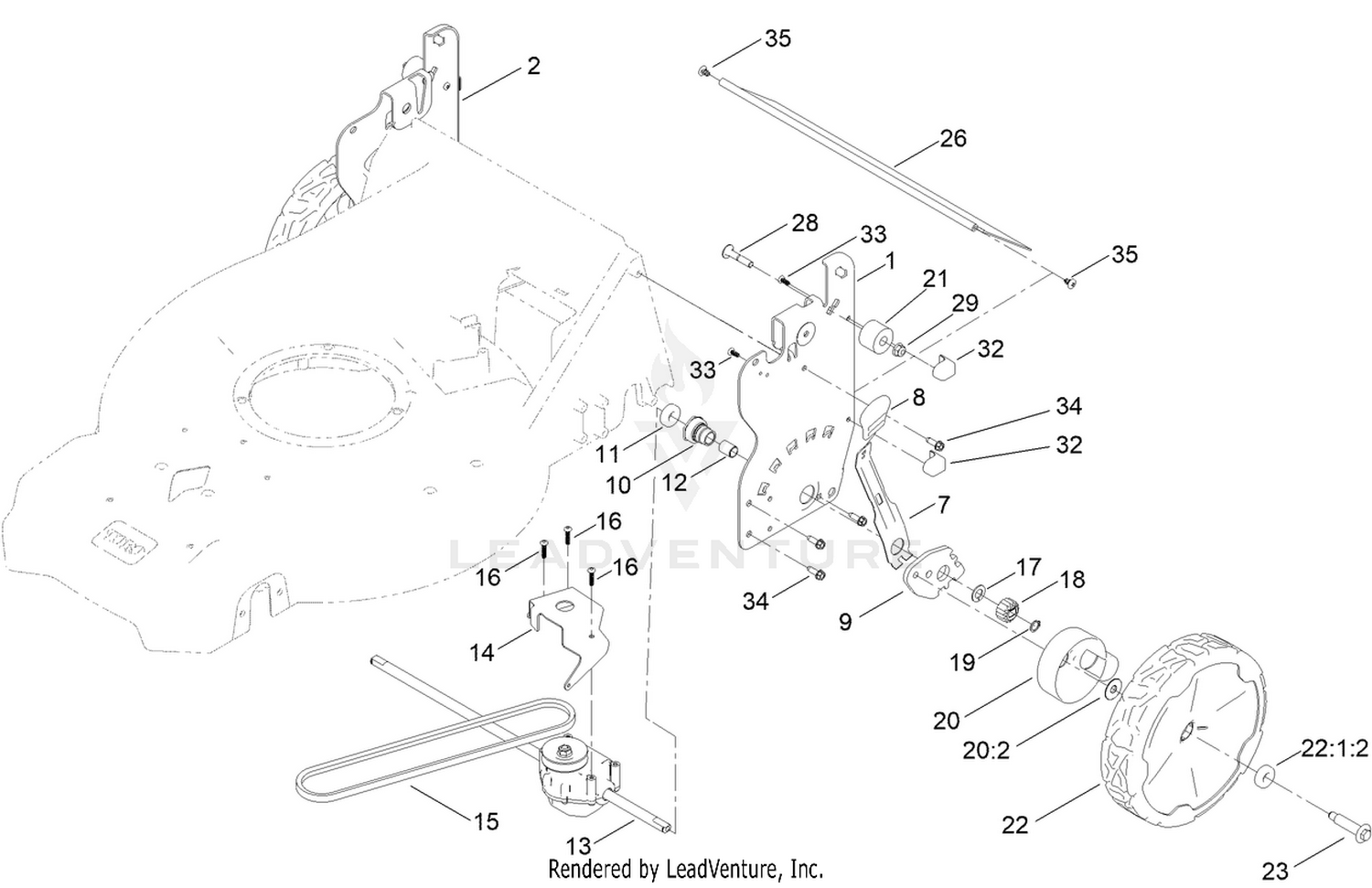 Rear Wheel and Height-of-Cut Assembly