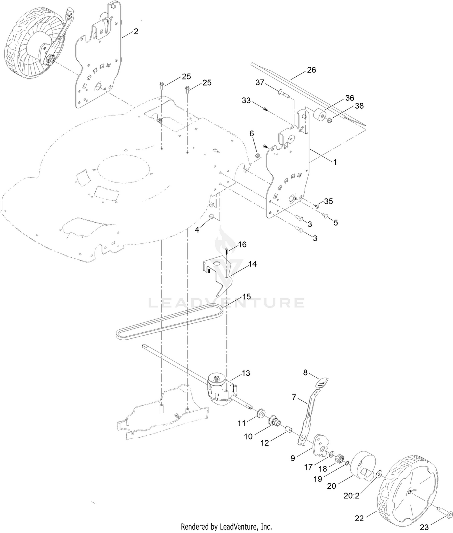 Rear Wheel and Height-of-Cut Assembly