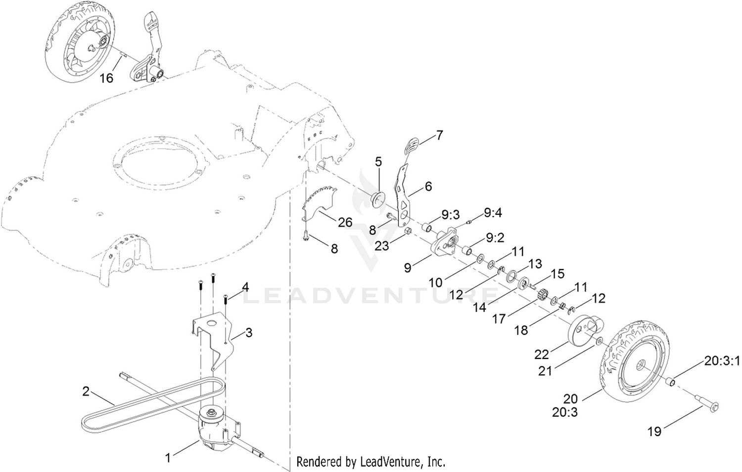 Transmission and Rear Wheel  Height-of-Cut Assembly