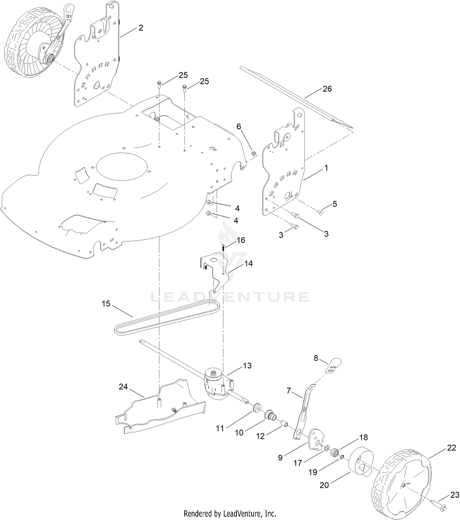 Rear Wheel and Height-of-Cut Assembly
