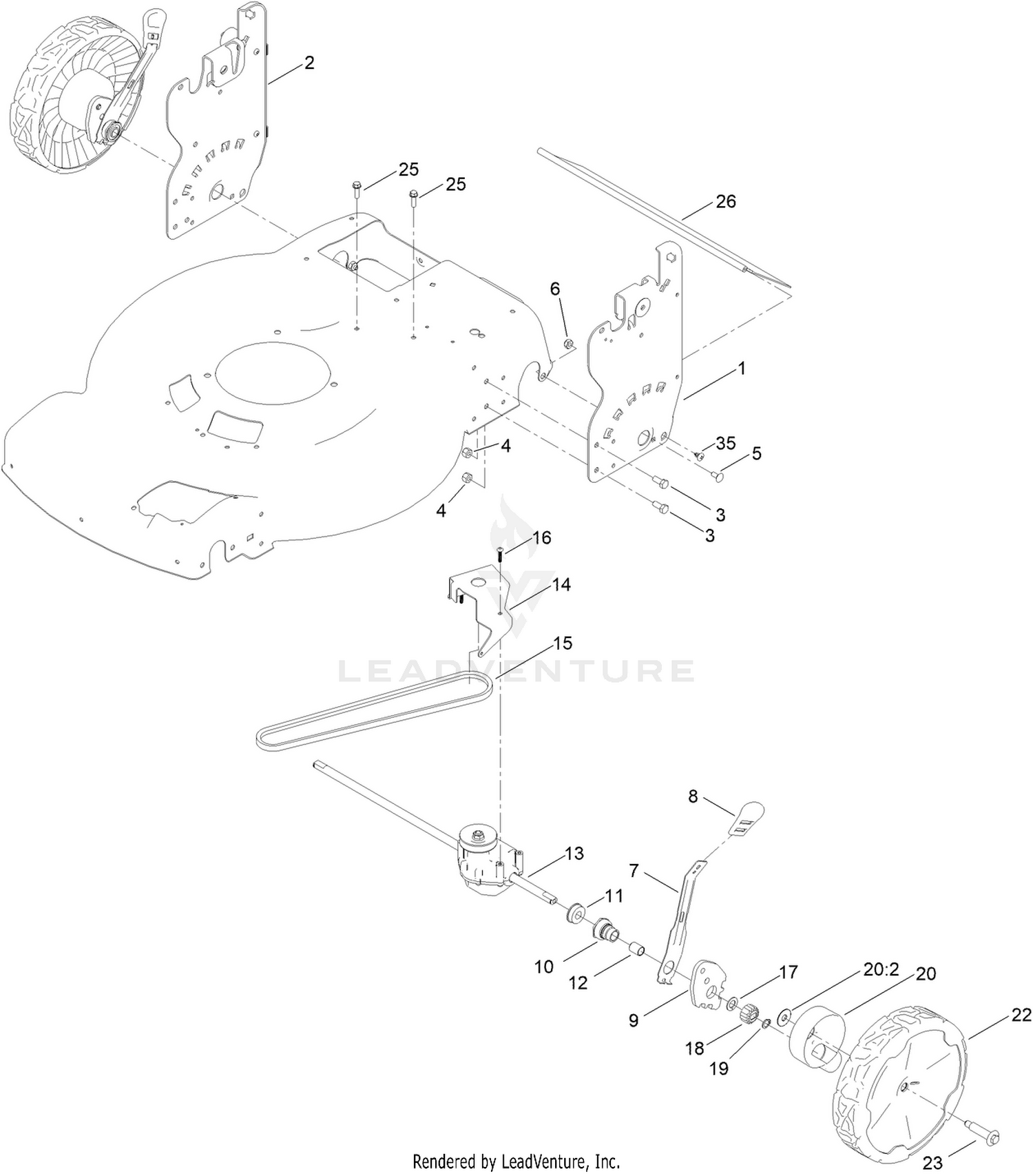 Rear Wheel and Height-of-Cut Assembly