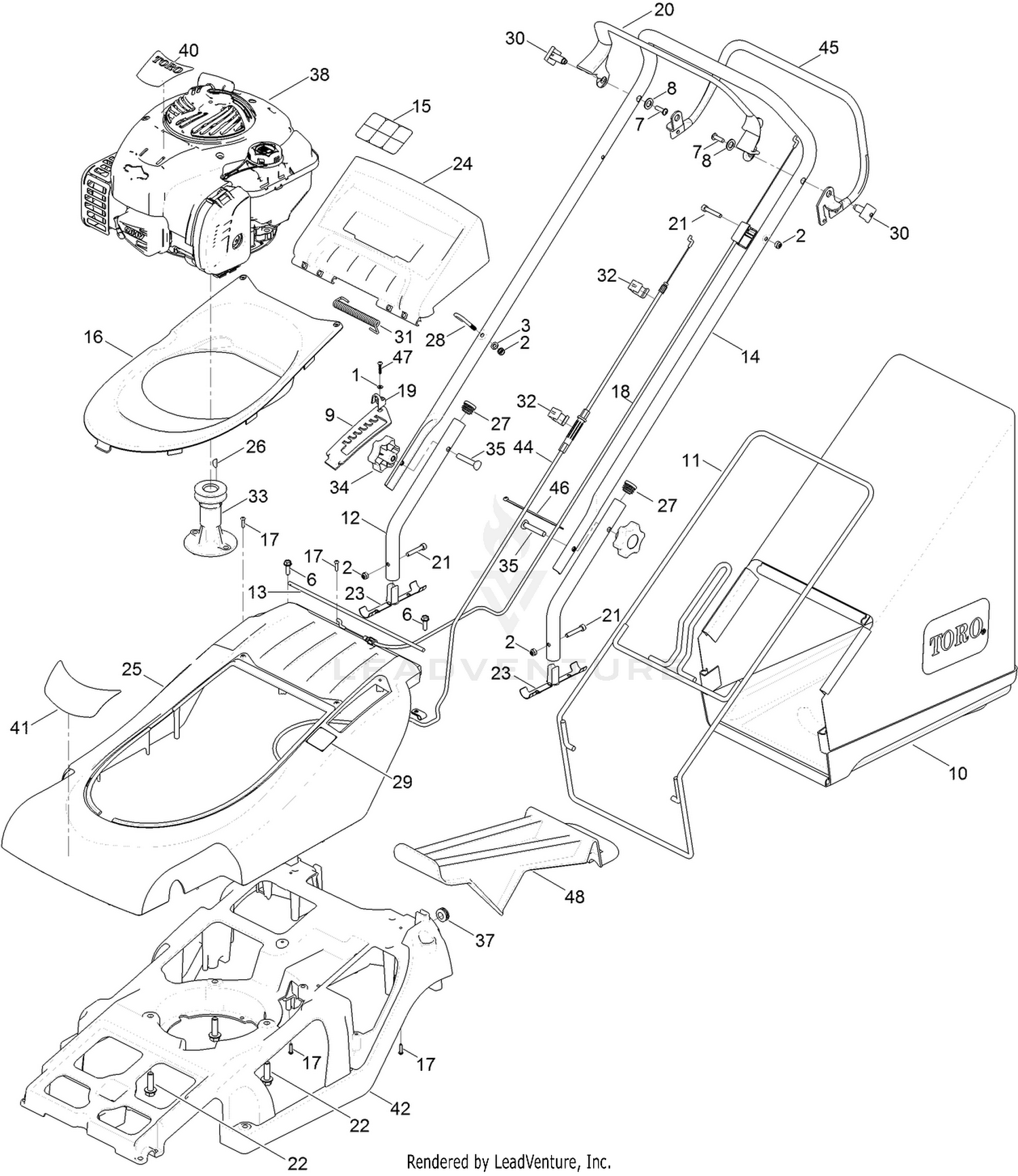 Engine, Chassis, Handle and Bag Assembly