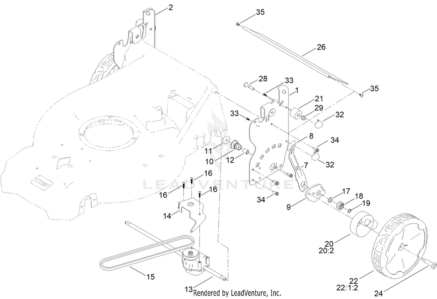 Rear Wheel and Height-of-Cut Assembly