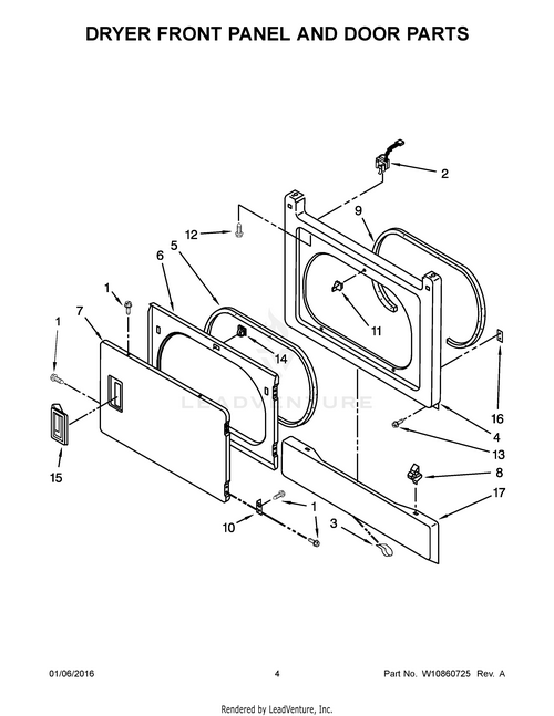 MAY 03 - DRYER FRONT PANEL AND DOOR PARTS WP3406107