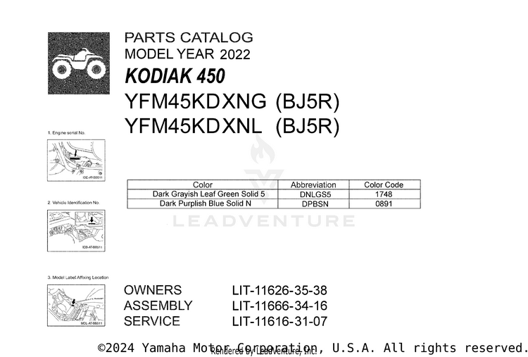 1 Title Page KODIAK 450 - YFM45KDXNG - 2022 Schematic