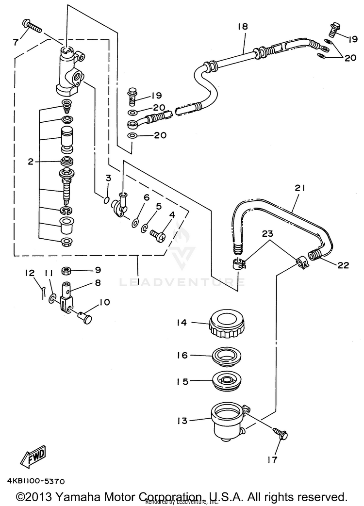 Rear Master Cylinder WOLVERINE 4WD - YFM350FXH - 1996 Schematic
