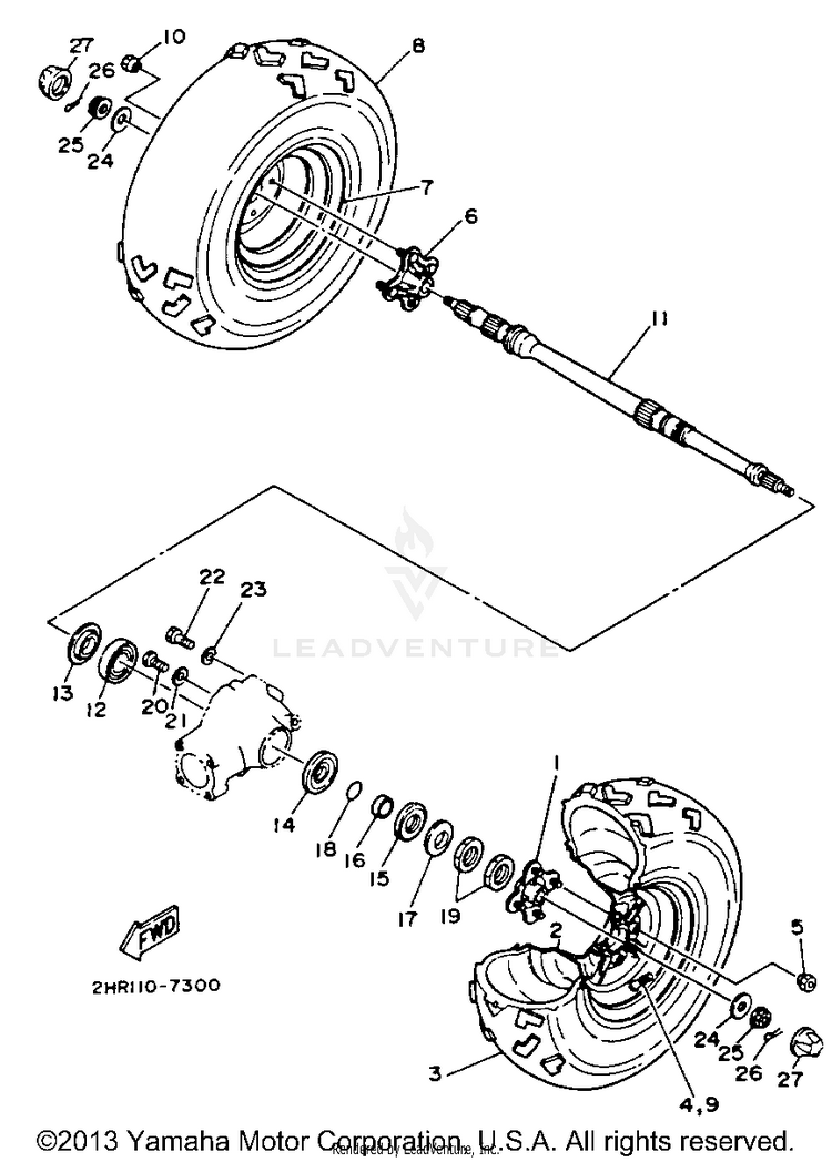 Rear Wheel BIG BEAR 4WD - YFM350FWE - 1993 Schematic