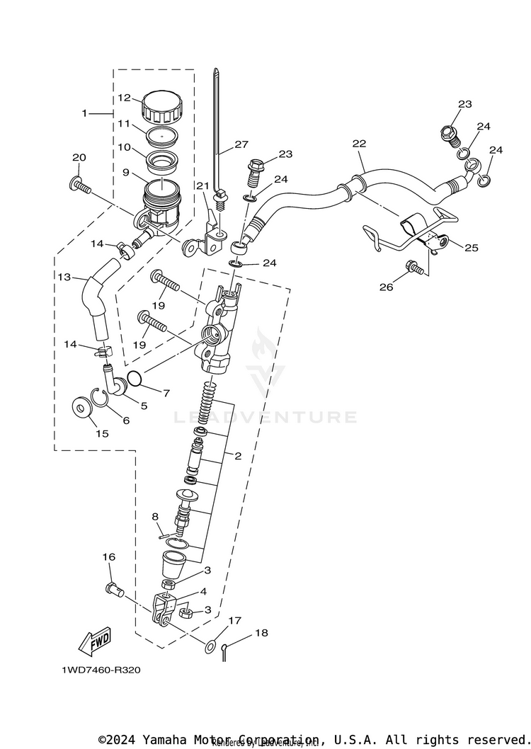 Rear Master Cylinder YZFR3 - YZFR3LL - 2020 Schematic