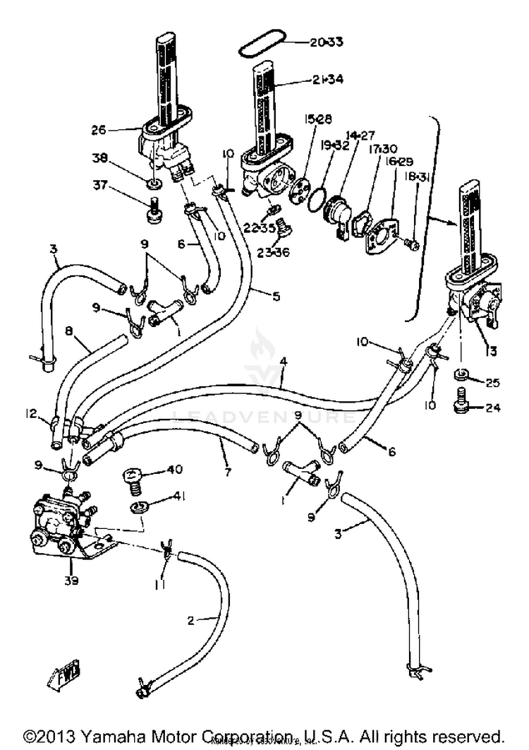 Fuel Cock Piping XS1100LH - 1981 Schematic