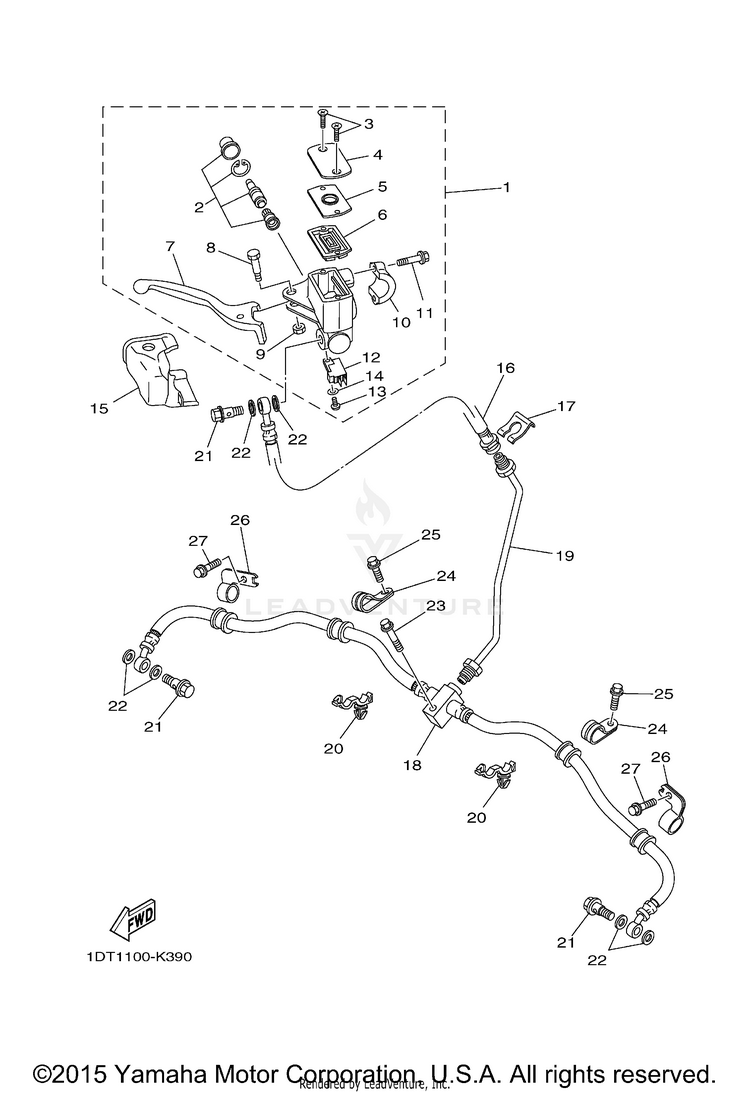 Front Master Cylinder GRIZZLY 700 EPS 4WD - YFM7FGPA - 2011 Schematic