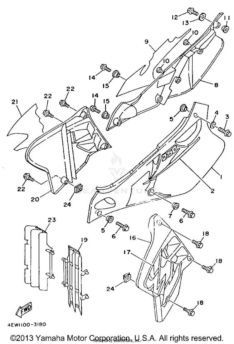 Side Cover YZ250E1 - 1993 Schematic