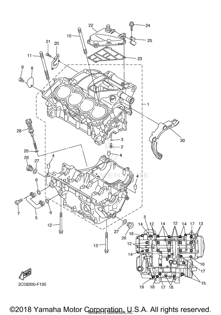 Crankcase YZFR6 - YZFR6DCG - 2013 Schematic