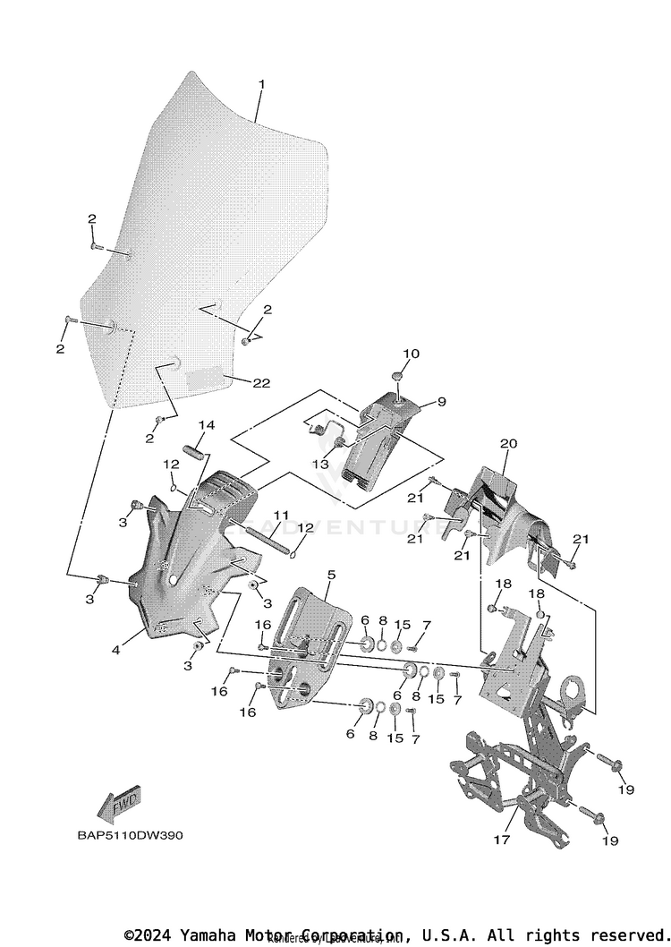Windshield TRACER 9 GT - MTT9GTNCR - 2022 Schematic
