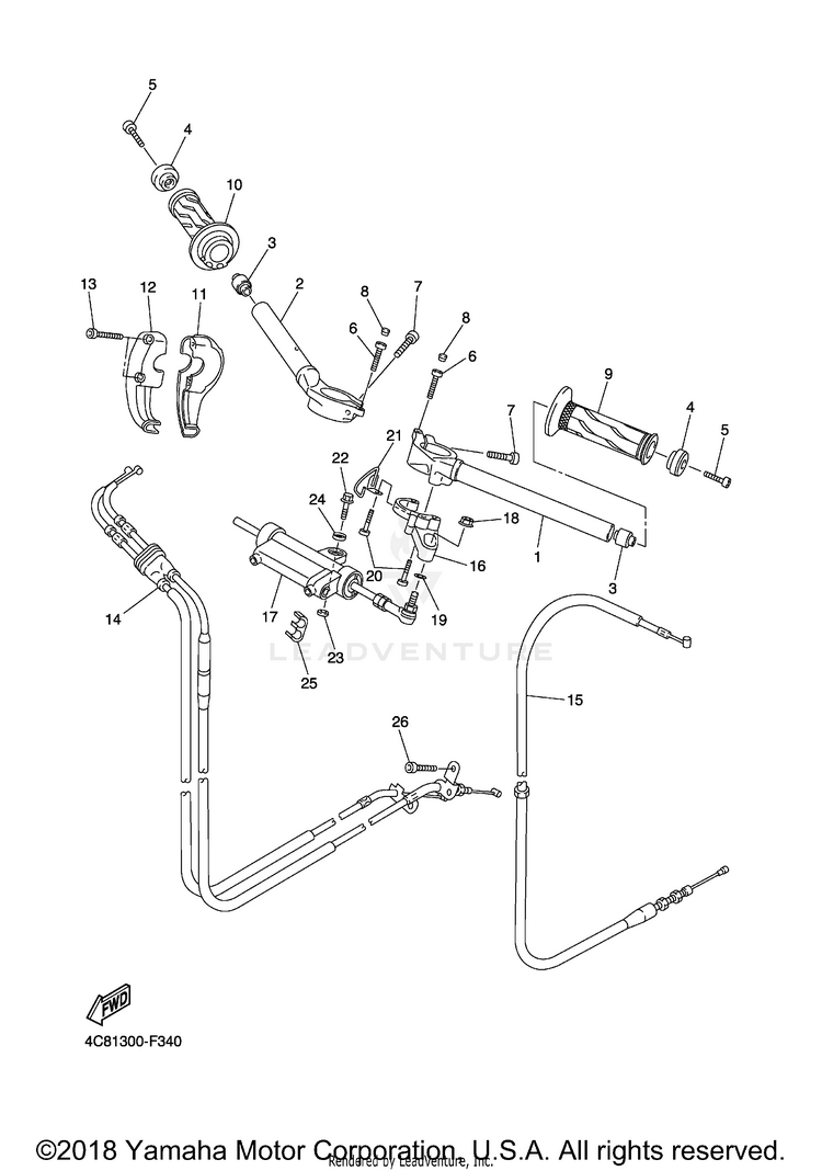 Steering Handle Cable R1 - YZFR1XCB - 2008 Schematic