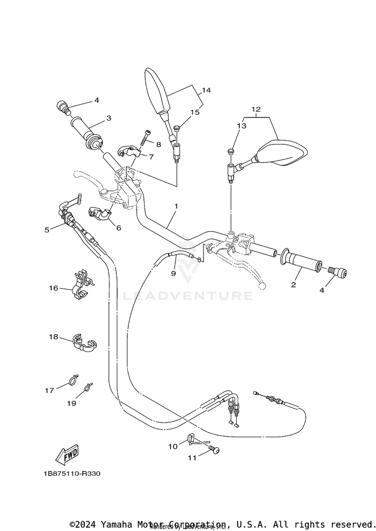 Steering Handle Cable FZ09 CA - FZ09GCB - 2016 Schematic