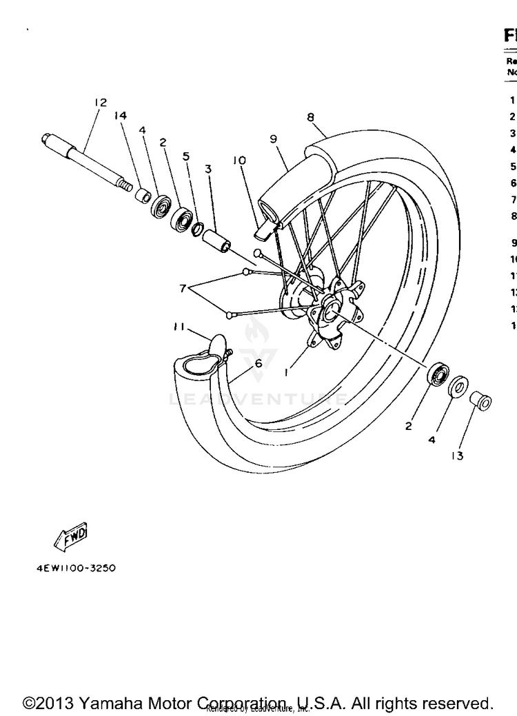 Front Wheel YZ250E - 1993 Schematic