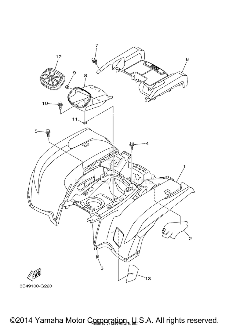 Rear Fender GRIZZLY 700 FI 4WD - YFM7FGZB - 2010 Schematic