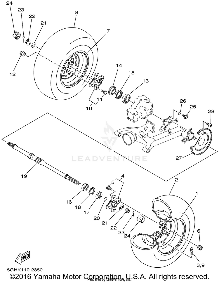 Rear Wheel KODIAK 4WD - YFM400FAP - 2002 Schematic