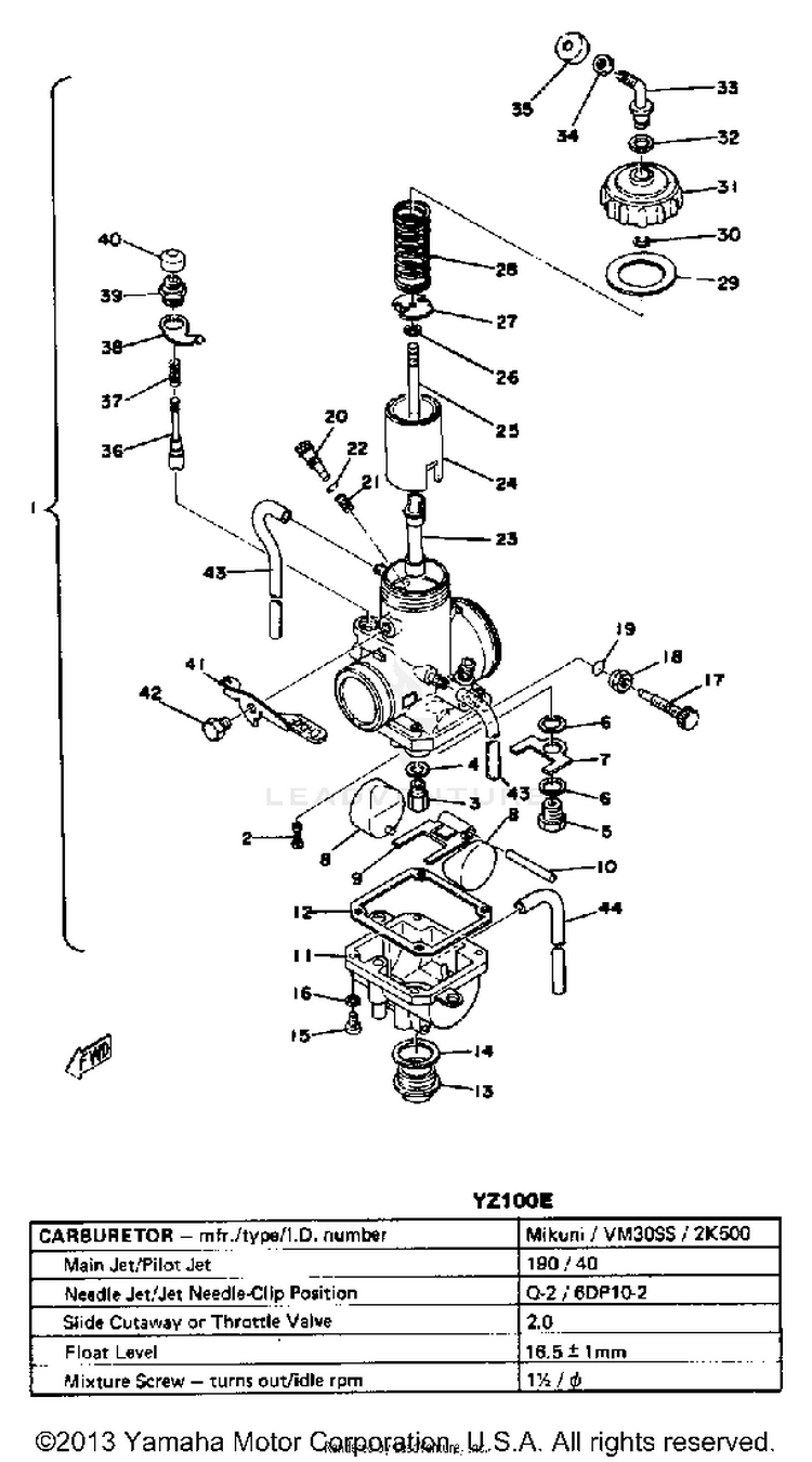 Carburetor Yz100 E - F Schematic