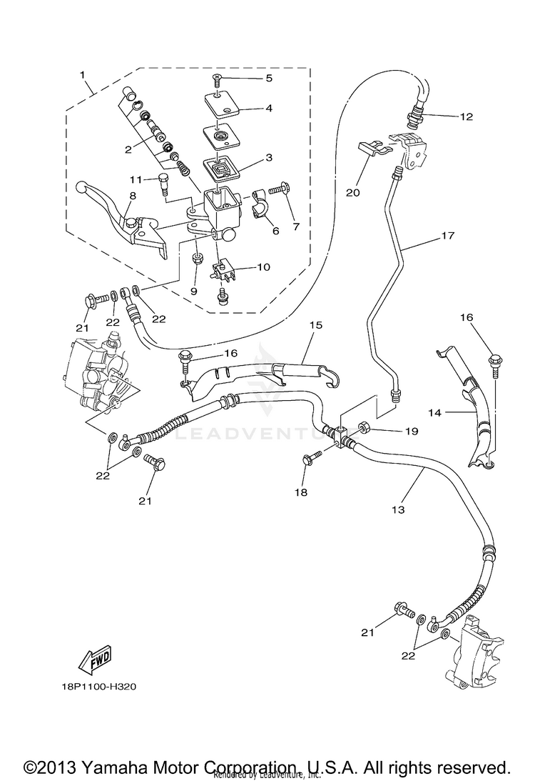 Front Master Cylinder YFZ450R (BLUISH WHITE SOLID 1) - YFZ450RYW - 2009 Schematic