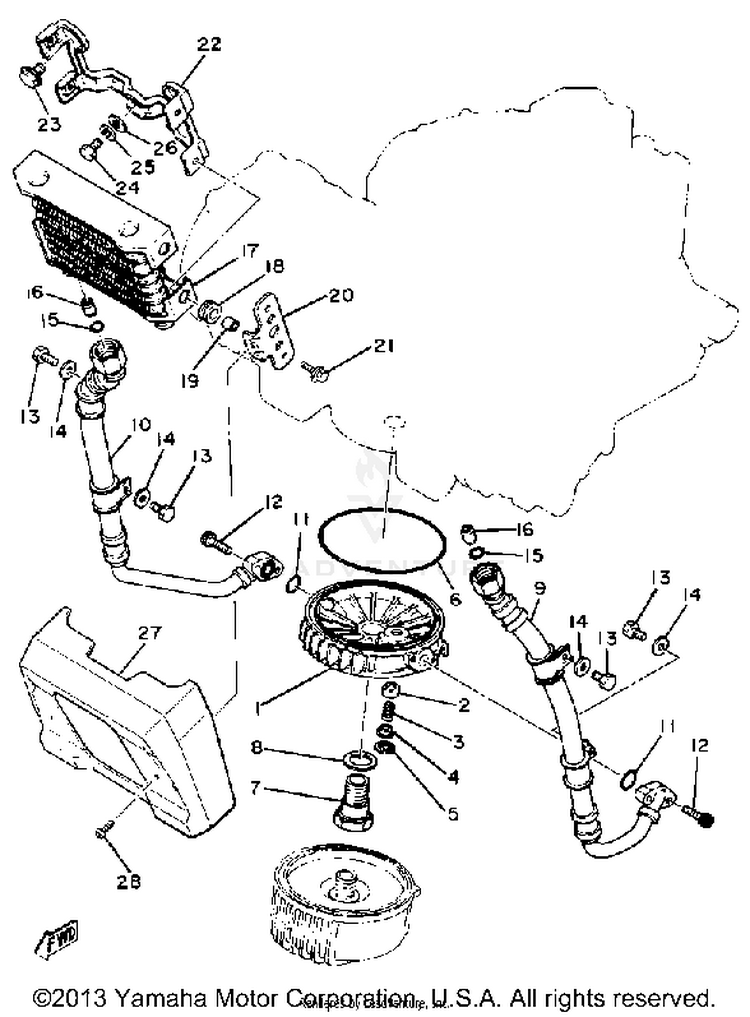 Oil Cooler XS1100H - 1981 Schematic