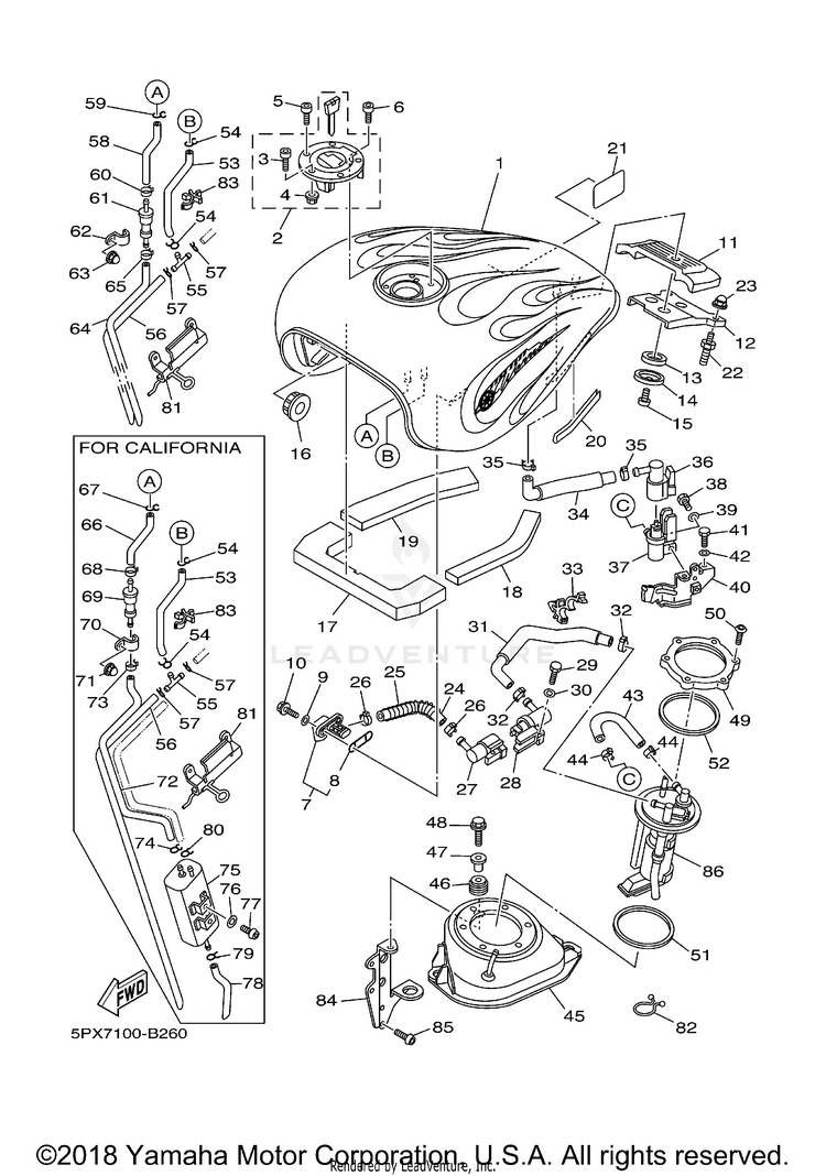 Fuel Tank XV1700 ROAD STAR WARRIOR (CA Ed.) - XV1700PCRC-B - 2003 Schematic