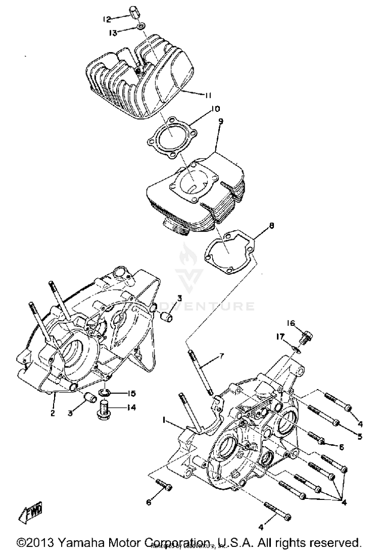 Crankcase - Cylinder GT80B - 1975 Schematic