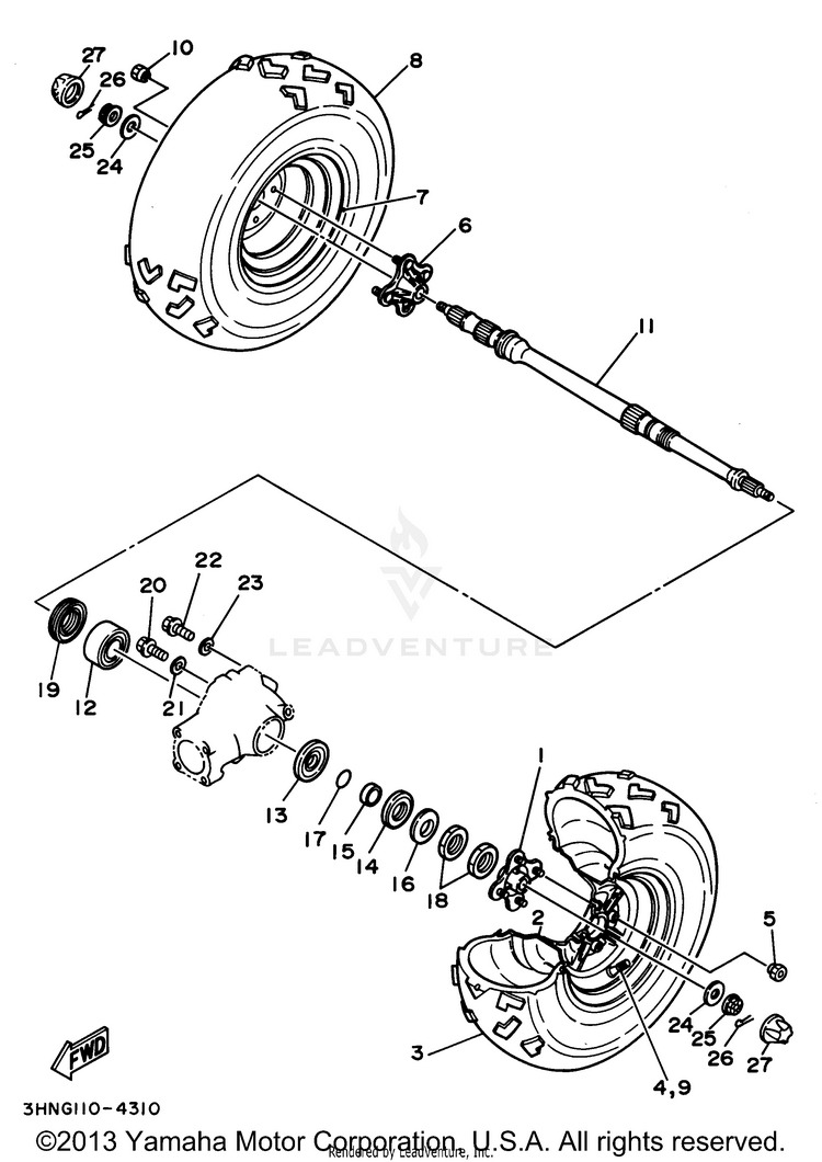 Rear Wheel BIG BEAR 4WD (ME & NH Only) - YFM350FWF_MNH - 1994 Schematic