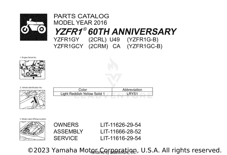 1 Title Page YZFR1 60TH ANNIVERSA - YZFR1GCY - 2016 Schematic