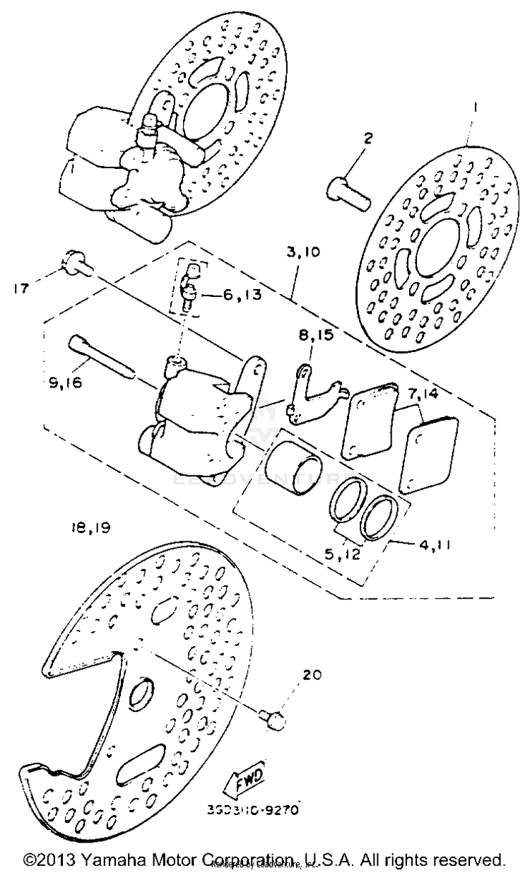 Front Brake Caliper BANSHEE - YFZ350E_MN - 1993 Schematic