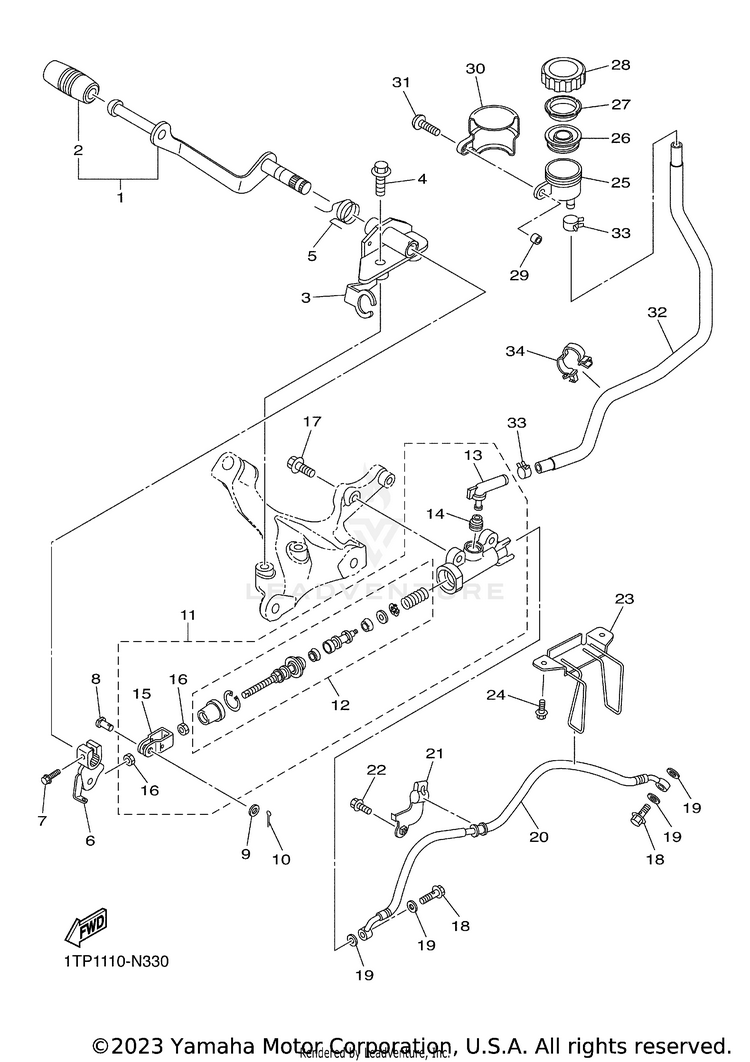 Rear Master Cylinder BOLT R SPEC CA - XVS95CFCB - 2015 Schematic
