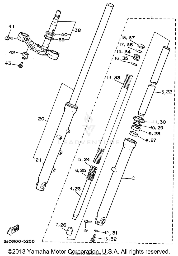 Front Fork VIRAGO 535 - XV535GC - 1995 Schematic