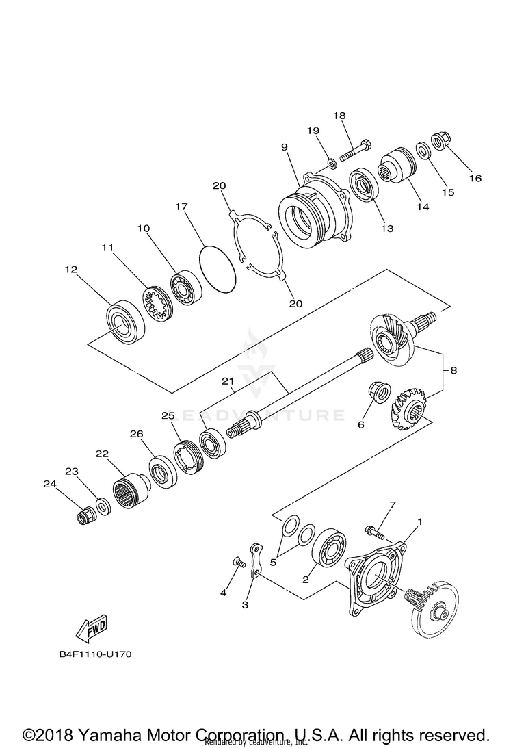 Middle Drive Gear GRIZZLY EPS 4WD - YFM70GPAKR - 2019 Schematic