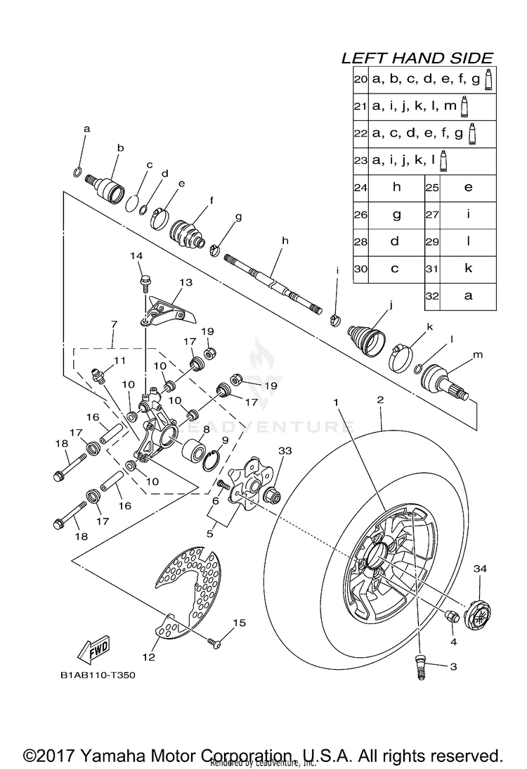 Rear Wheel GRIZZLY EPS - YFM70GPAJL - 2018 Schematic