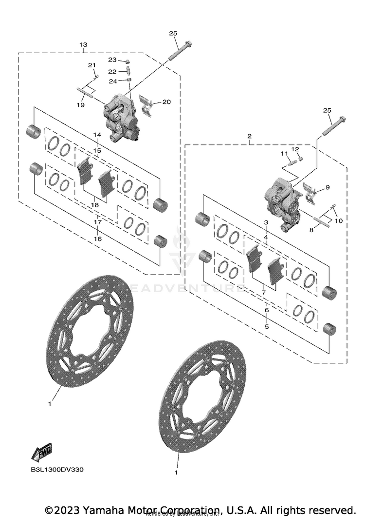Front Brake Caliper YZFR1 - YZFR1LCB - 2020 Schematic