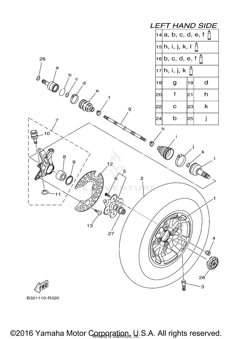Front Wheel KODIAK 700 EPS 4WD SE - YFM70KPSGB - 2016 Schematic