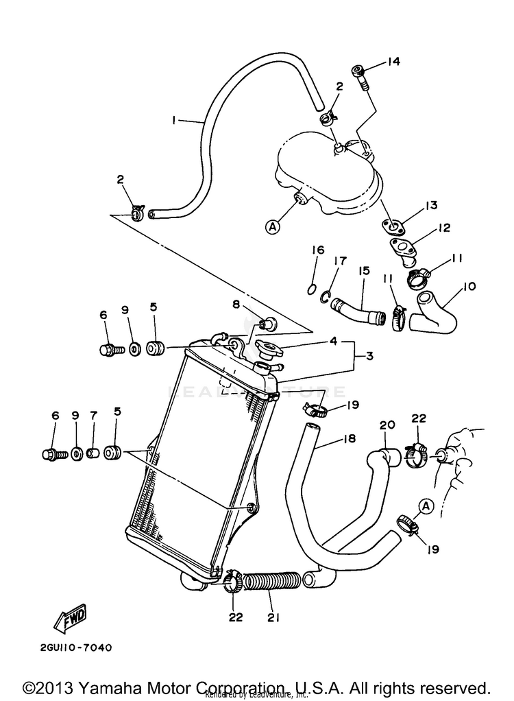 Radiator Hose BANSHEE - YFZ350J - 1997 Schematic