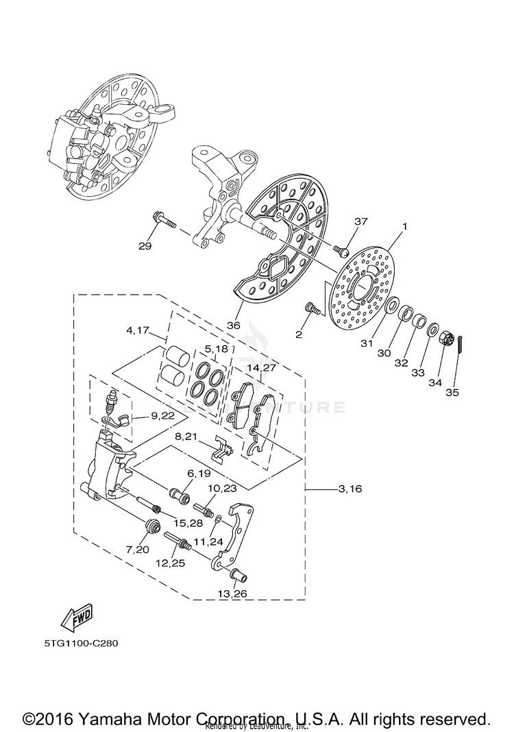 Front Brake Caliper YFZ450 - YFZ450S - 2004 Schematic