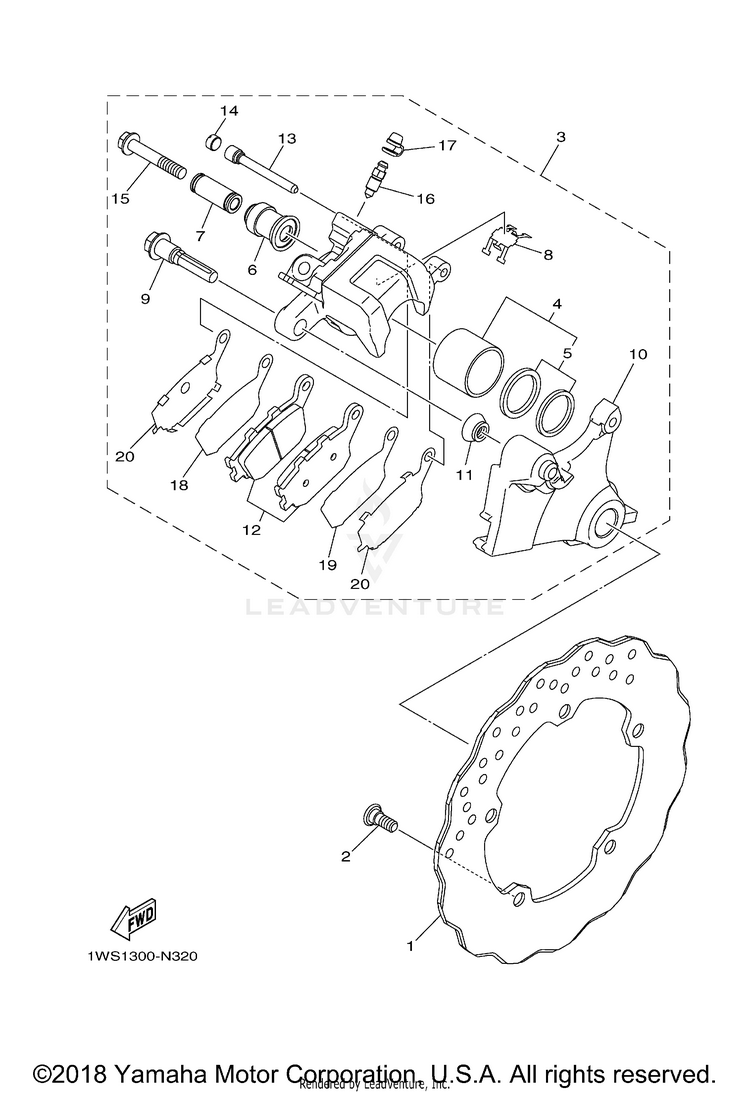 Rear Brake Caliper FZ07 - FZ07GCGY - 2016 Schematic
