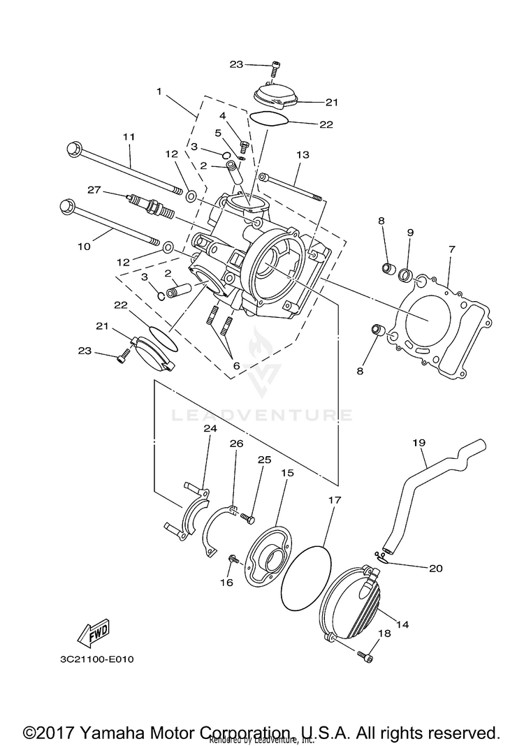 Cylinder Head GRIZZLY 450 4WD - YFM45FGYB - 2009 Schematic