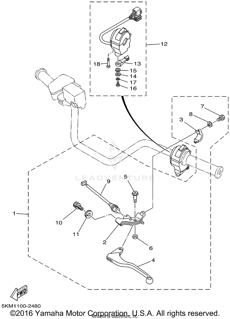 Handle Switch Lever GRIZZLY 660 - YFM660FP - 2002 Schematic