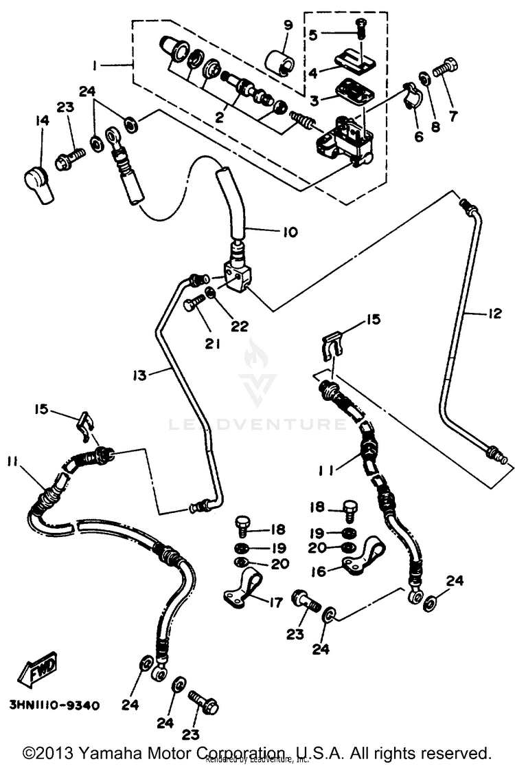 Front Master Cylinder BIG BEAR (ME & NH Only) - YFM350FWD_MNH - 1992 Schematic