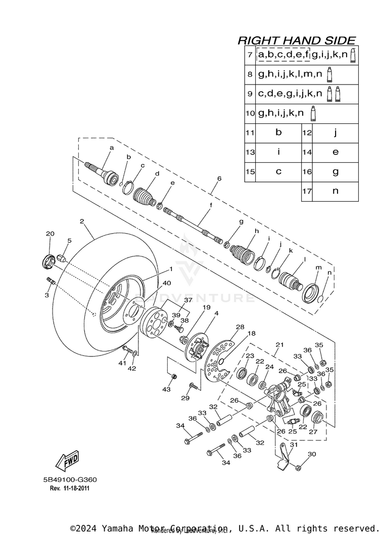 Rear Wheel 2 RHINO 700 FI SPORT E - YXR7FSP2Y - 2009 Schematic