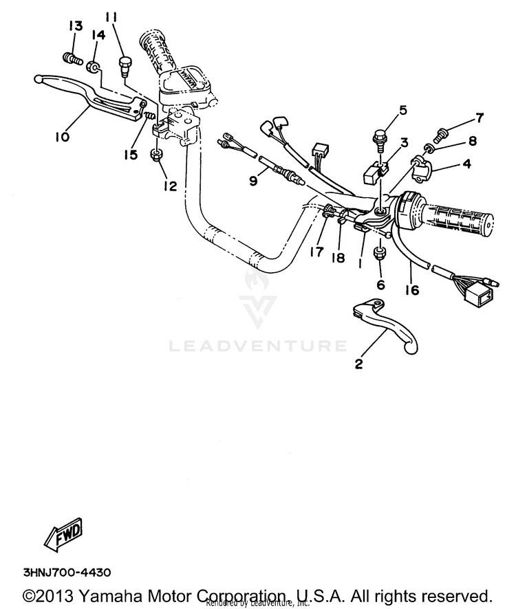 Handle Switch - Lever BIG BEAR 4WD - YFM350FWH - 1996 Schematic