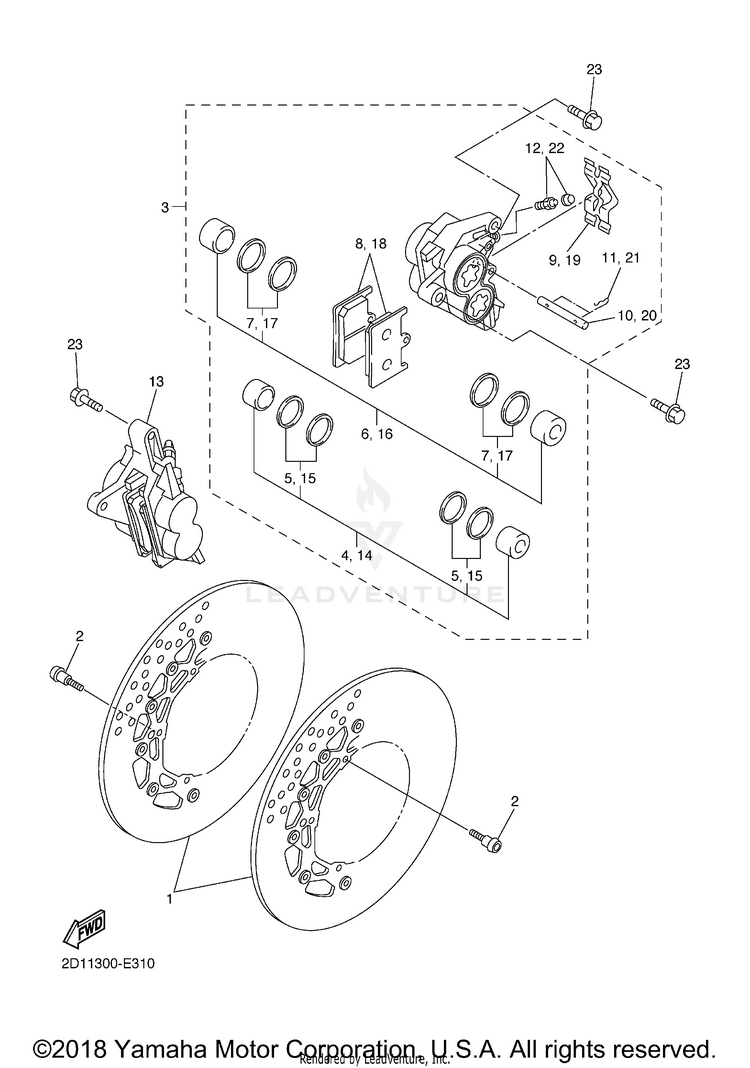 Front Brake Caliper FZ1 - FZS10XCGY - 2008 Schematic