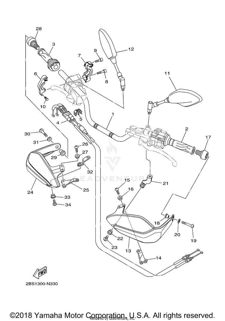 Steering Handle Cable SUPER TENERE - XTZ12FCR - 2015 Schematic