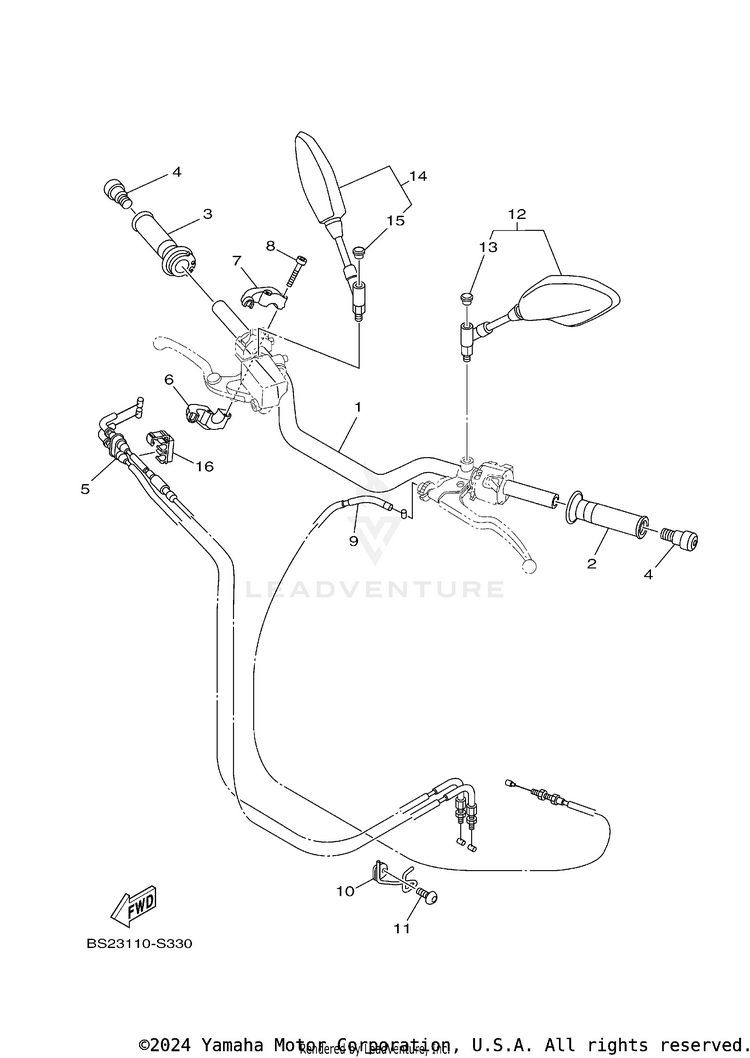 Steering Handle Cable MT09 CA - MT09JCB - 2018 Schematic