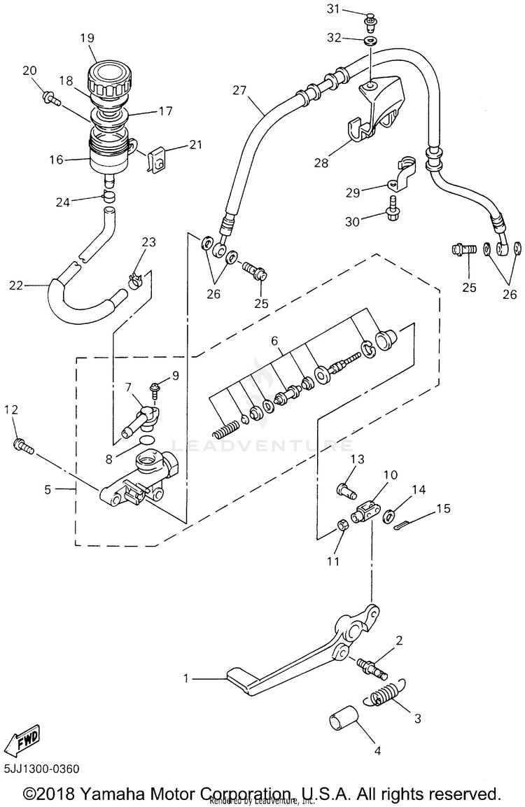 Rear Master Cylinder YZFR1 - YZFR1NC - 2001 Schematic