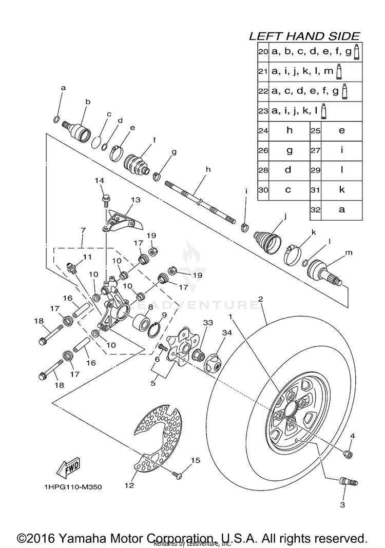 Rear Wheel GRIZZLY 550 EPS 4WD - YFM5FGPDGR - 2013 Schematic
